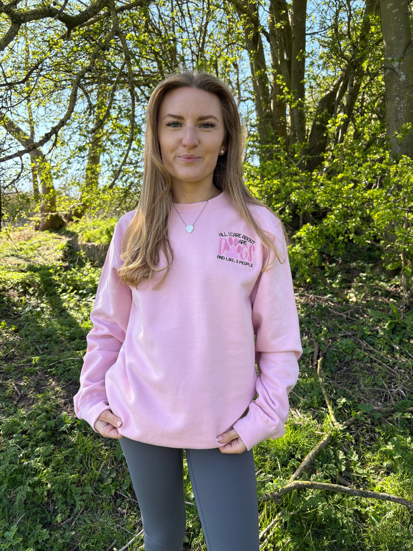 Baby Pink "All I Care About Are Dogs" Embroidered Jumper