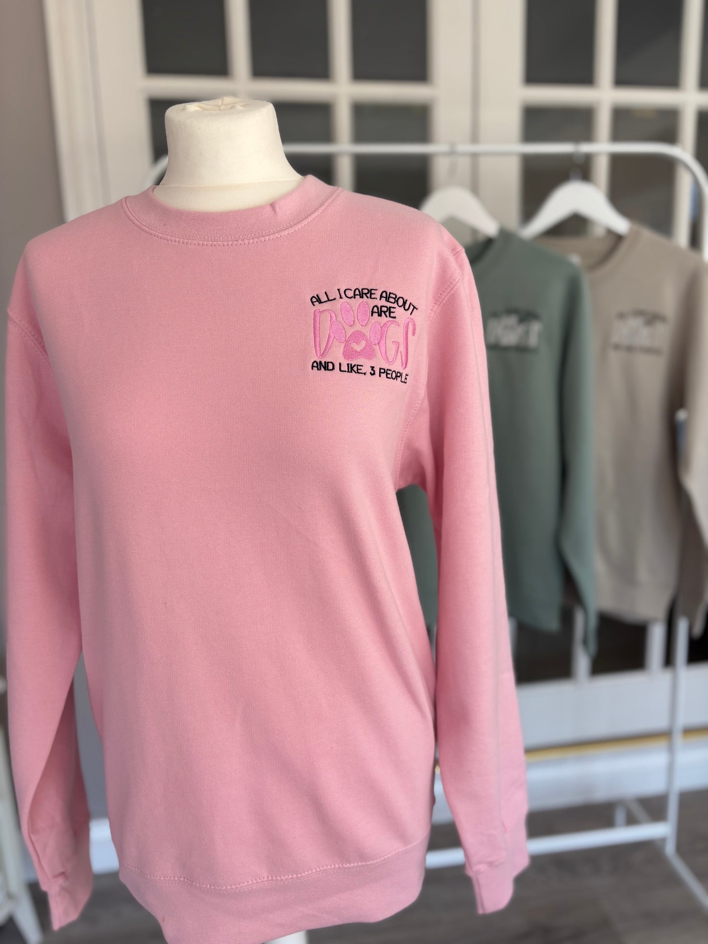 Baby Pink "All I Care About Are Dogs" Embroidered Jumper