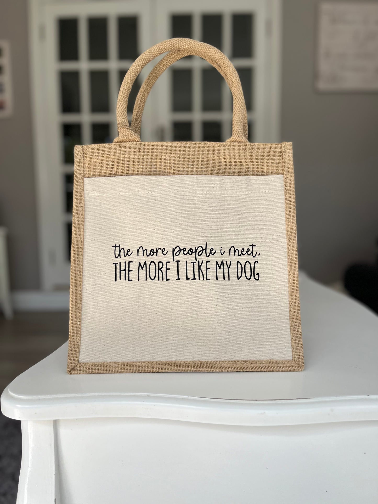 The More I Like My Dog Small Jute Bag