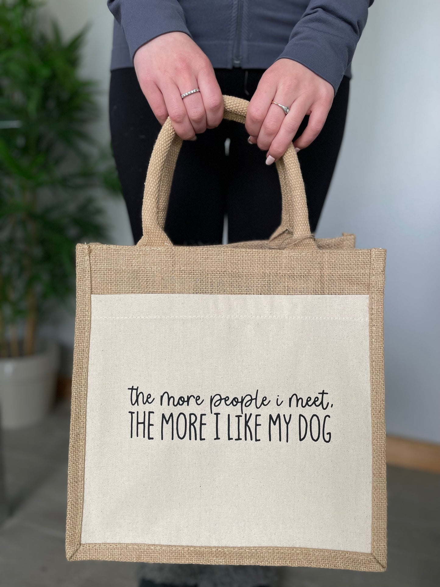 The More I Like My Dog Small Jute Bag