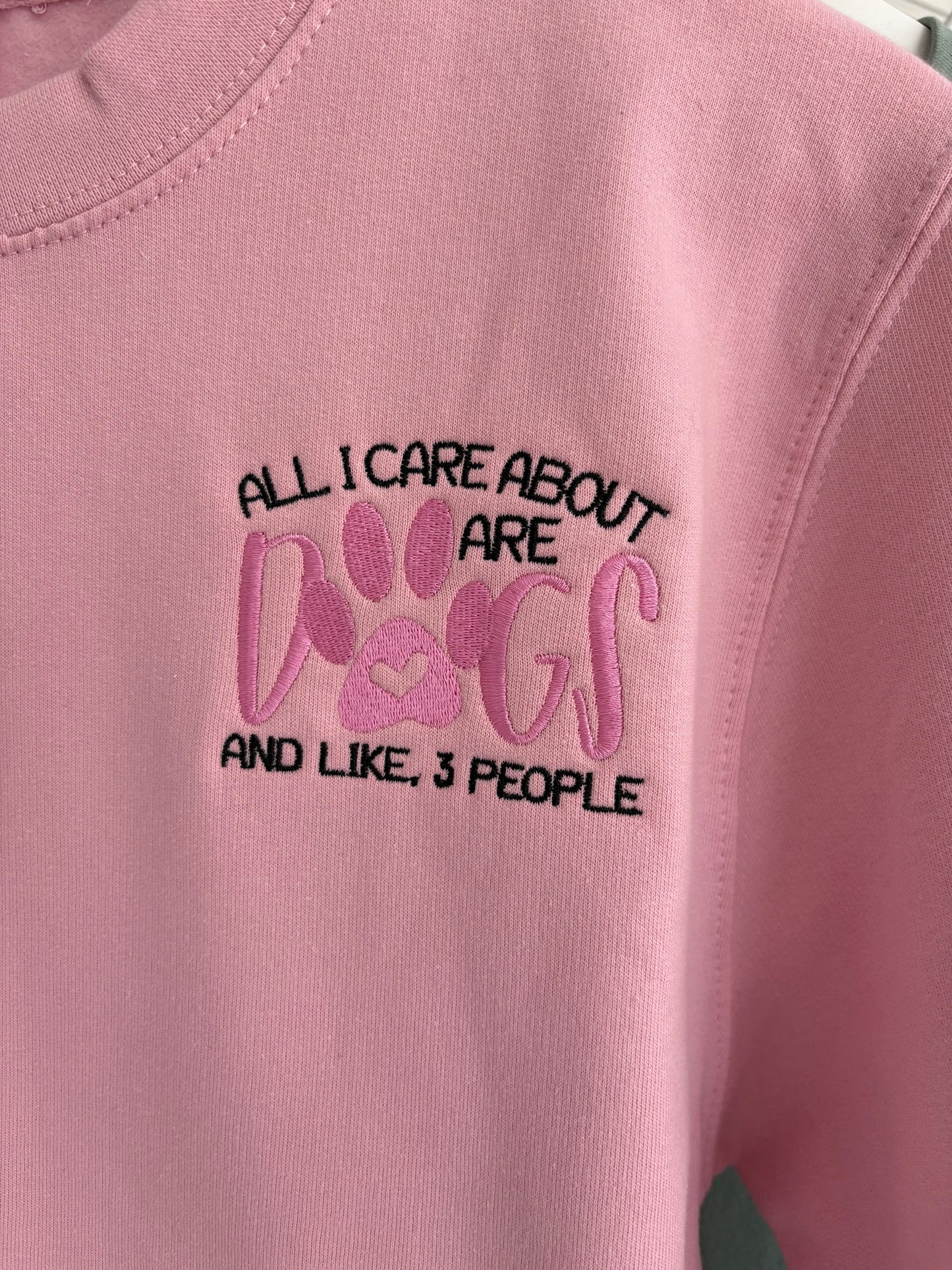 Baby Pink "All I Care About Are Dogs" Embroidered Jumper