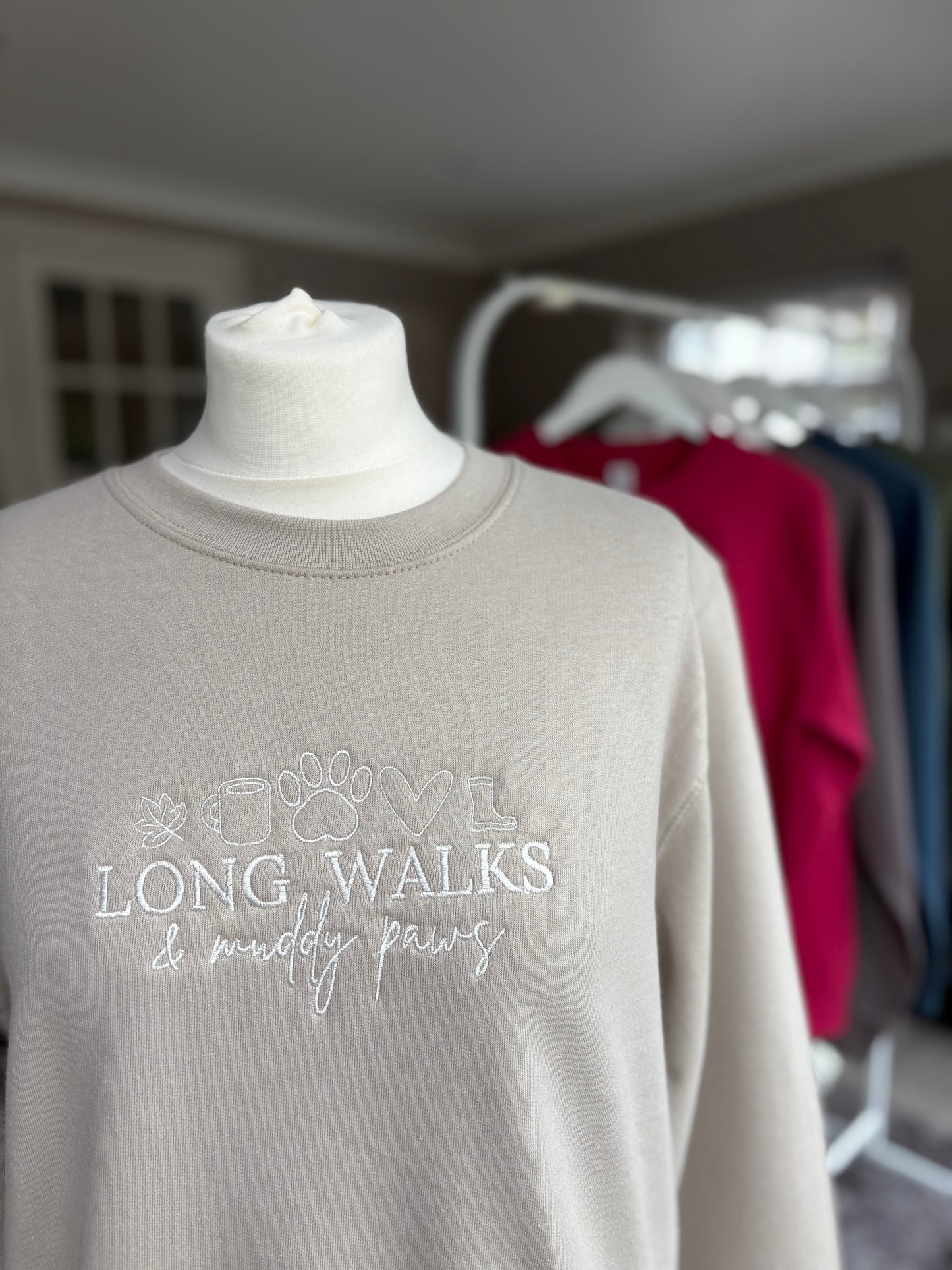 Natural Stone Long Walks & Muddy Paws Embroidered Jumper