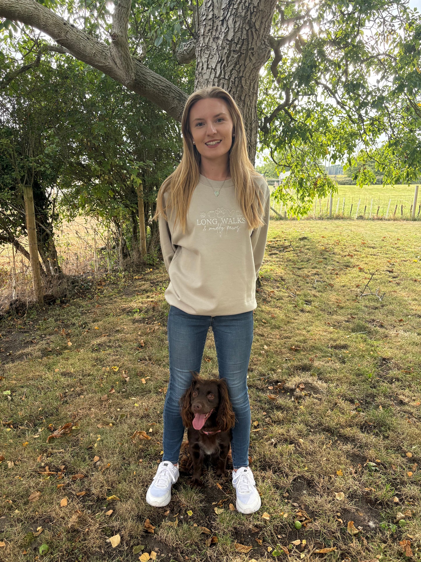 Natural Stone Long Walks & Muddy Paws Embroidered Jumper