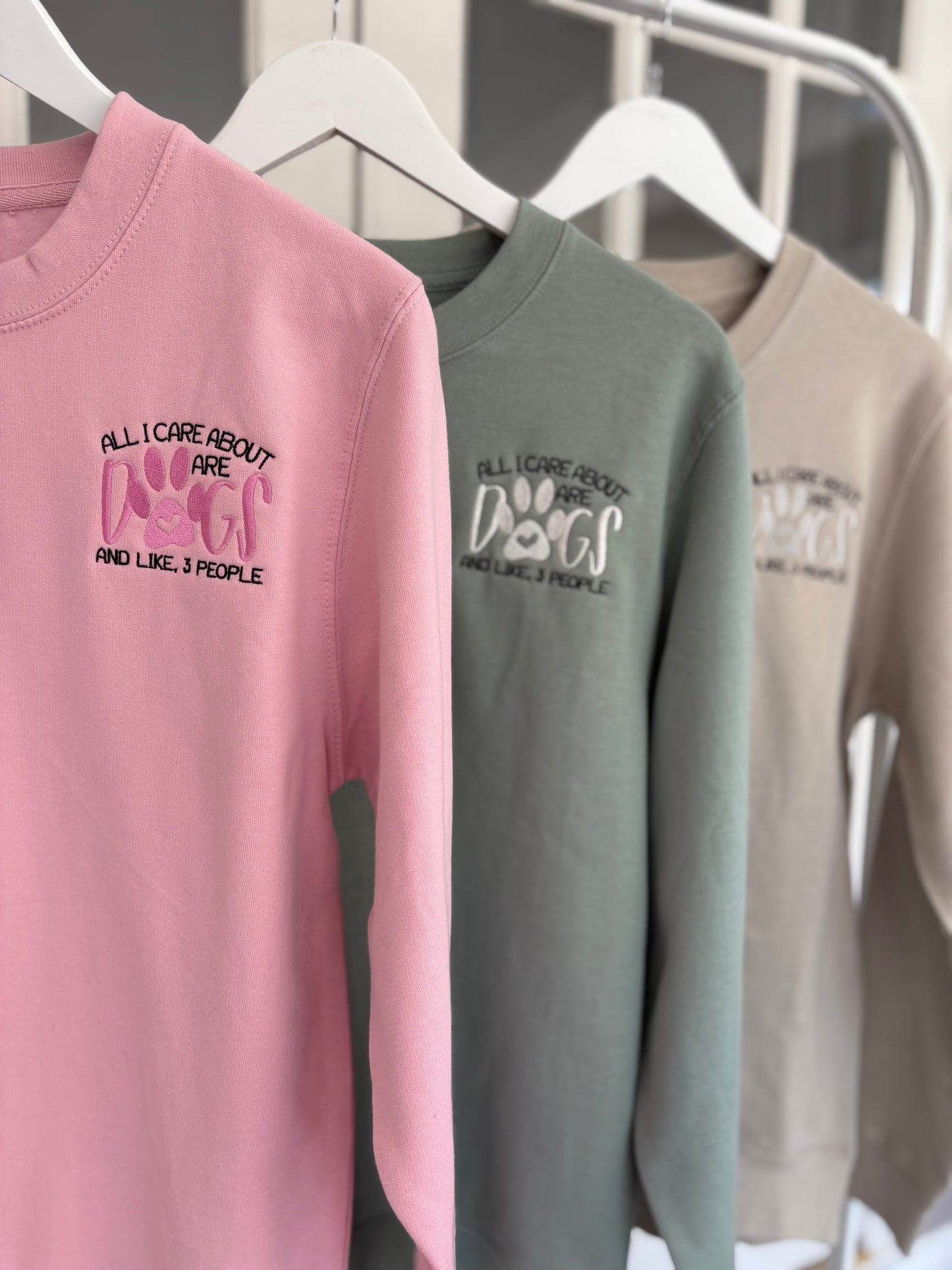 Baby Pink "All I Care About Are Dogs" Embroidered Jumper