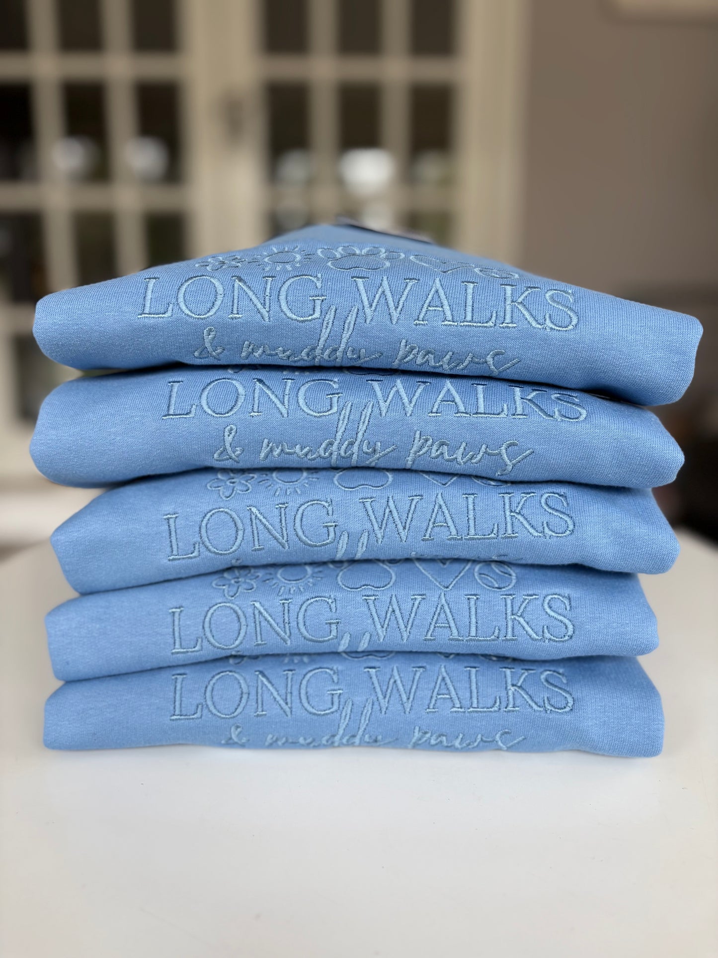Cornflower Blue Long Walks & Muddy Paws Embroidered Jumper