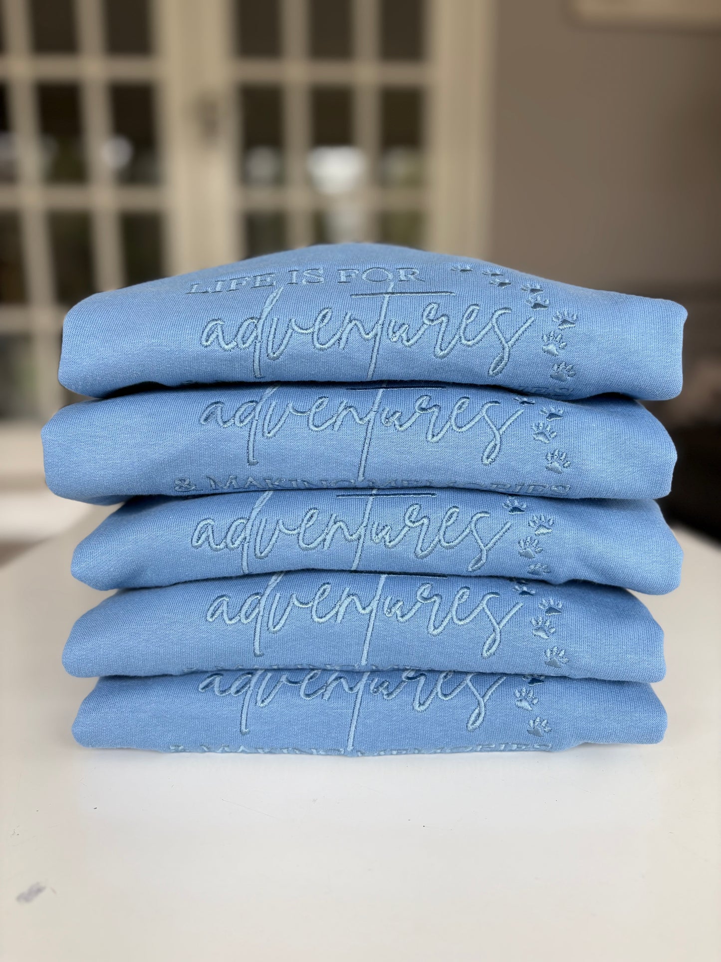 Cornflower Blue Life is for Adventures & Making Memories Embroidered Jumper