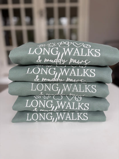 Dusty Green Long Walks & Muddy Paws Embroidered Jumper