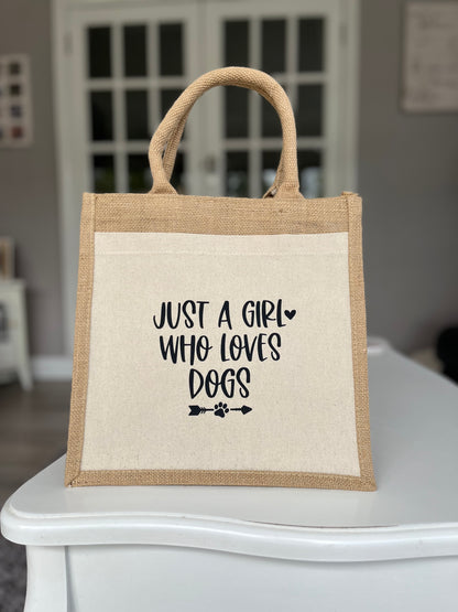 Just A Girl Who Loves Dogs Small Jute Bag