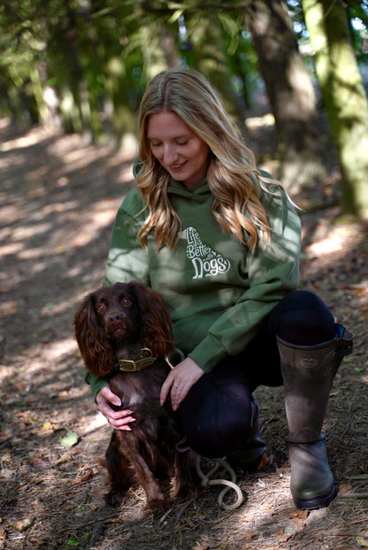 Embroidered Hoodie Earthy Green Life Is Better With Dogs