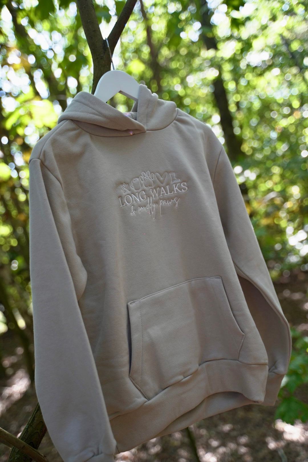 Embroidered Hoodie Natural Stone Long Walks & Muddy Paws