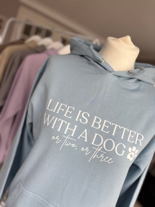 Sky Blue Life is Better With A Dog Printed Hoodie