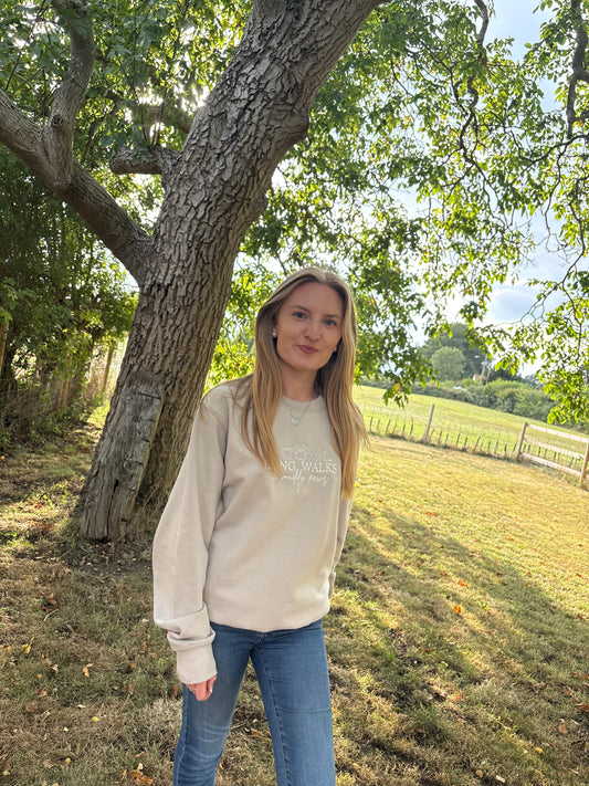 Natural Stone Long Walks & Muddy Paws Embroidered Jumper