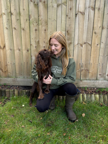 Hoodie Earthy Green Long Walks & Muddy Paws Embroidered