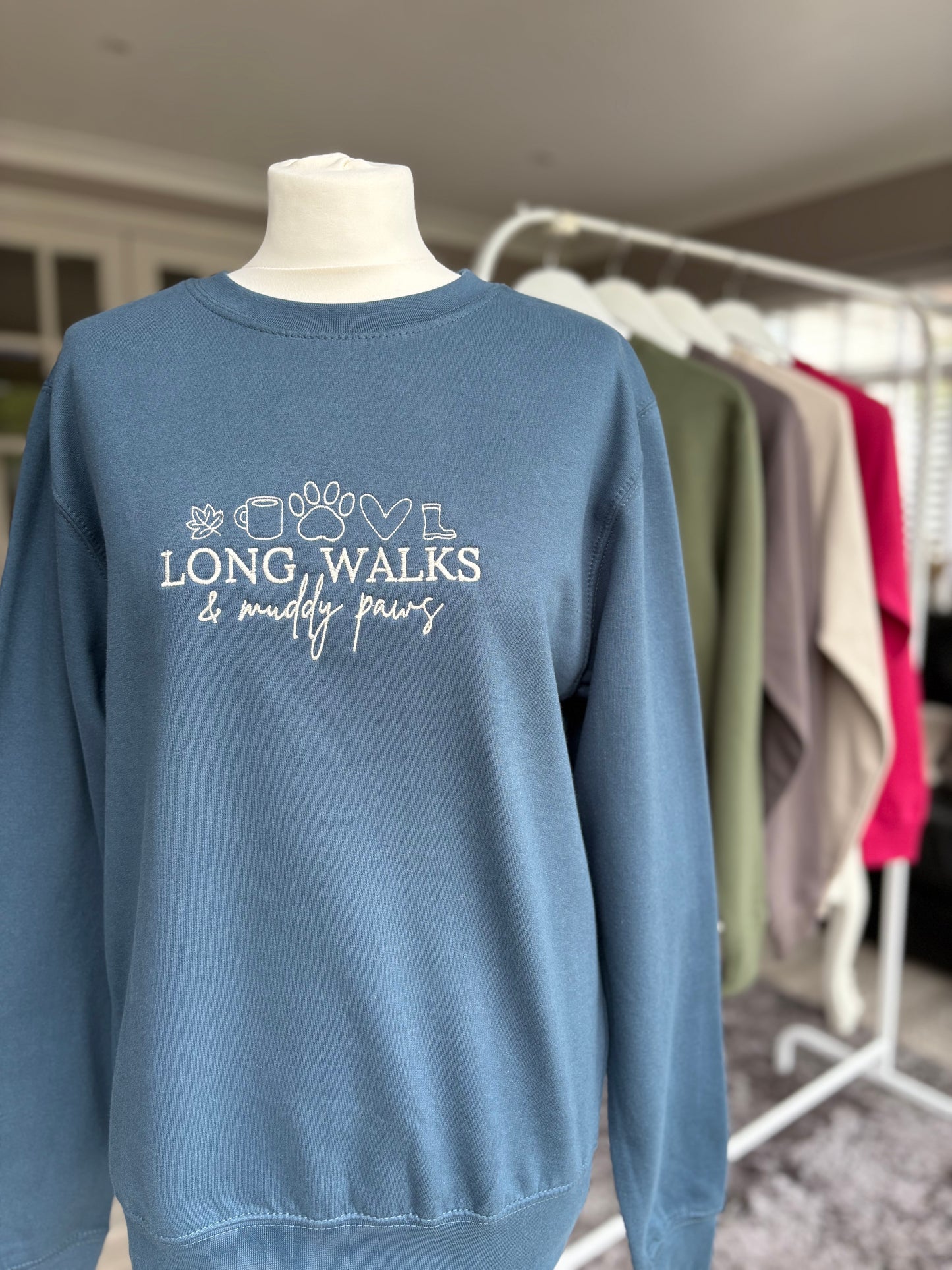 Airforce Blue Long Walks & Muddy Paws Embroidered Jumper
