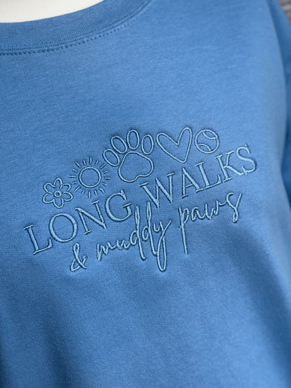 Cornflower Blue Long Walks & Muddy Paws Embroidered Jumper