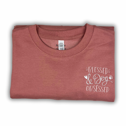 Dusty Pink Blessed & Dog Obsessed Embroidered Jumper