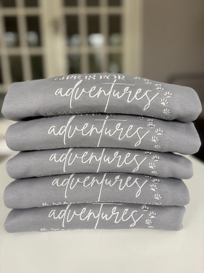 Platinum Grey Life is for Adventures & Making Memories Embroidered Jumper
