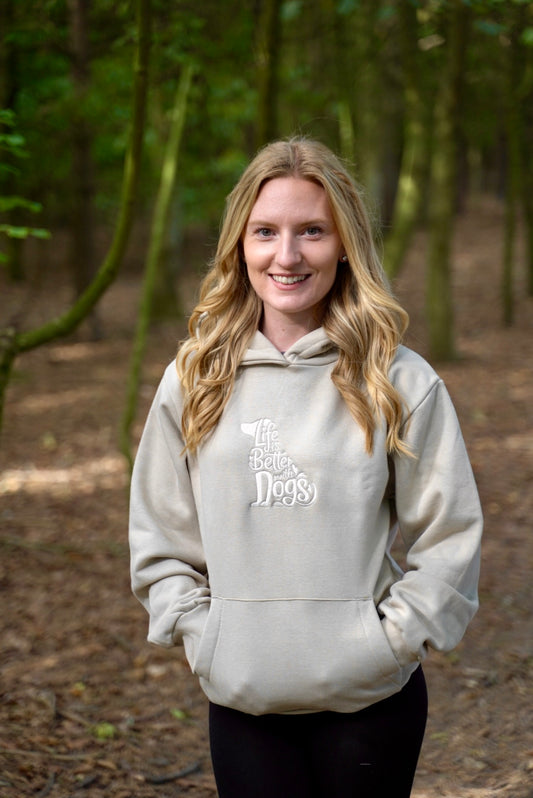 Embroidered Hoodie Natural Stone Life Is Better With Dogs
