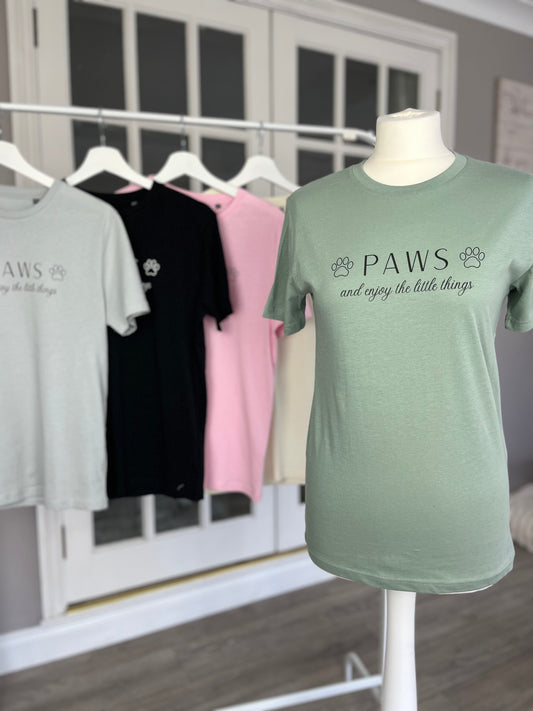 Dusty Green T-Shirt Paws and Enjoy The Little Things