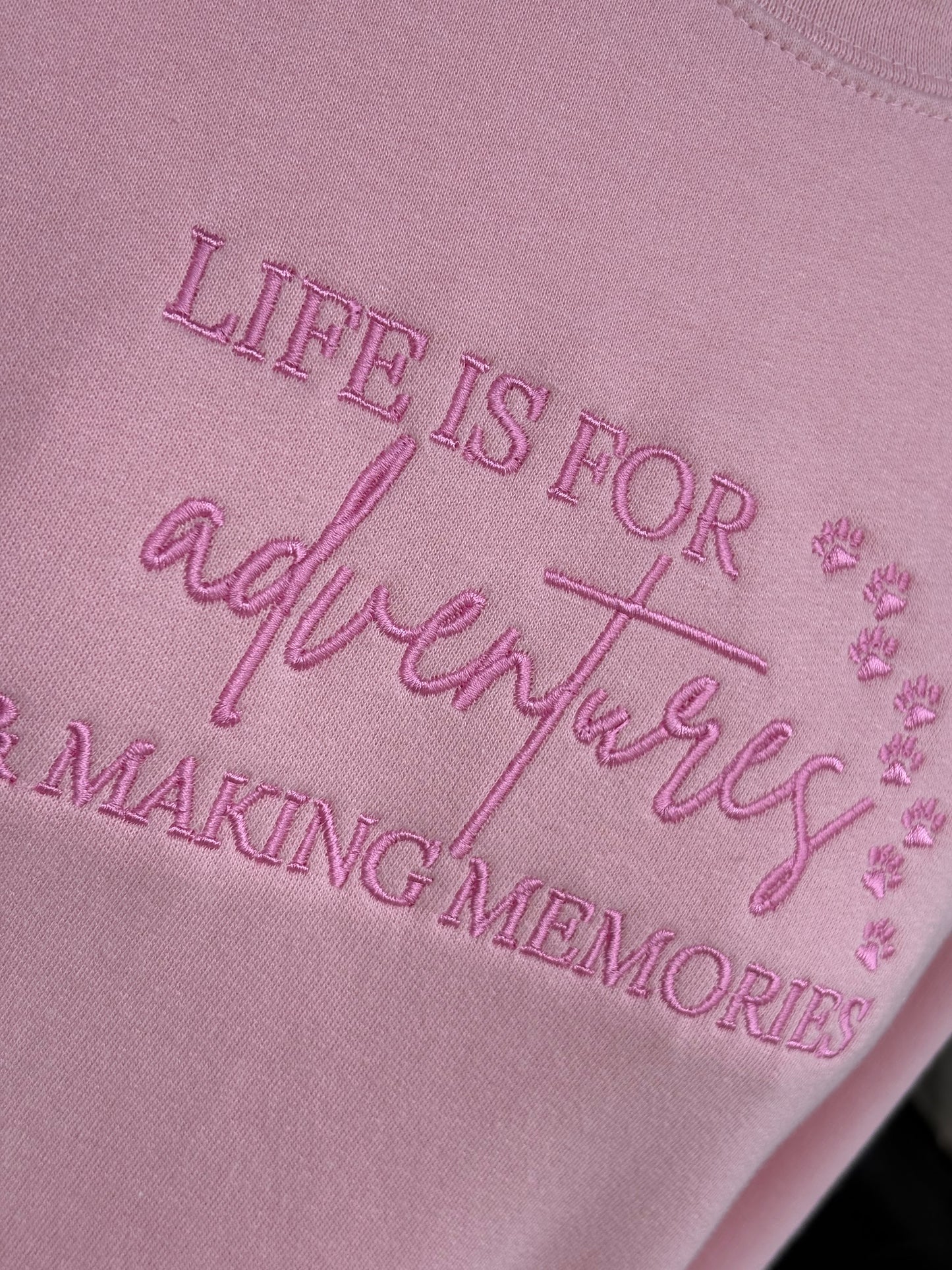 Baby Pink Life is for Adventures & Making Memories Embroidered Jumper