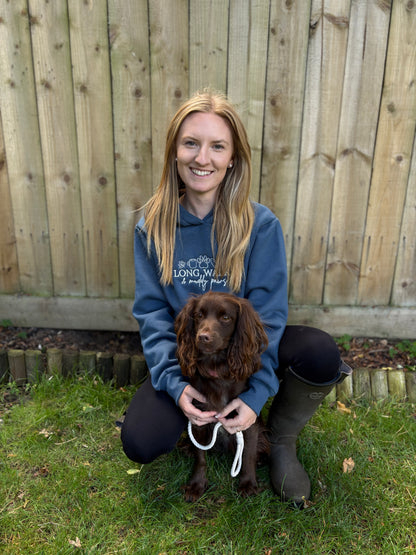 Hoodie Airforce Blue Long Walks & Muddy Paws Embroidered