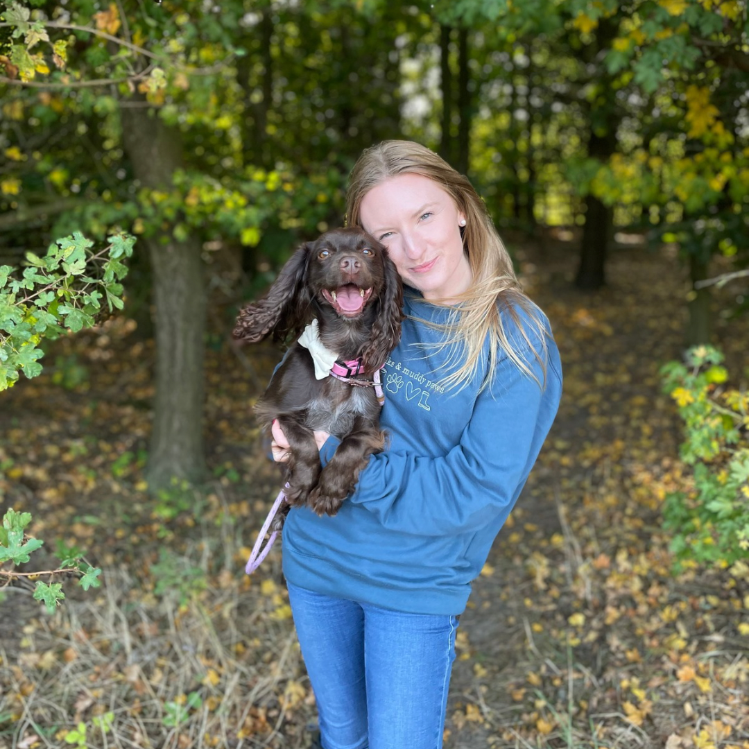 Airforce Blue Long Walks & Muddy Paws Embroidered Jumper