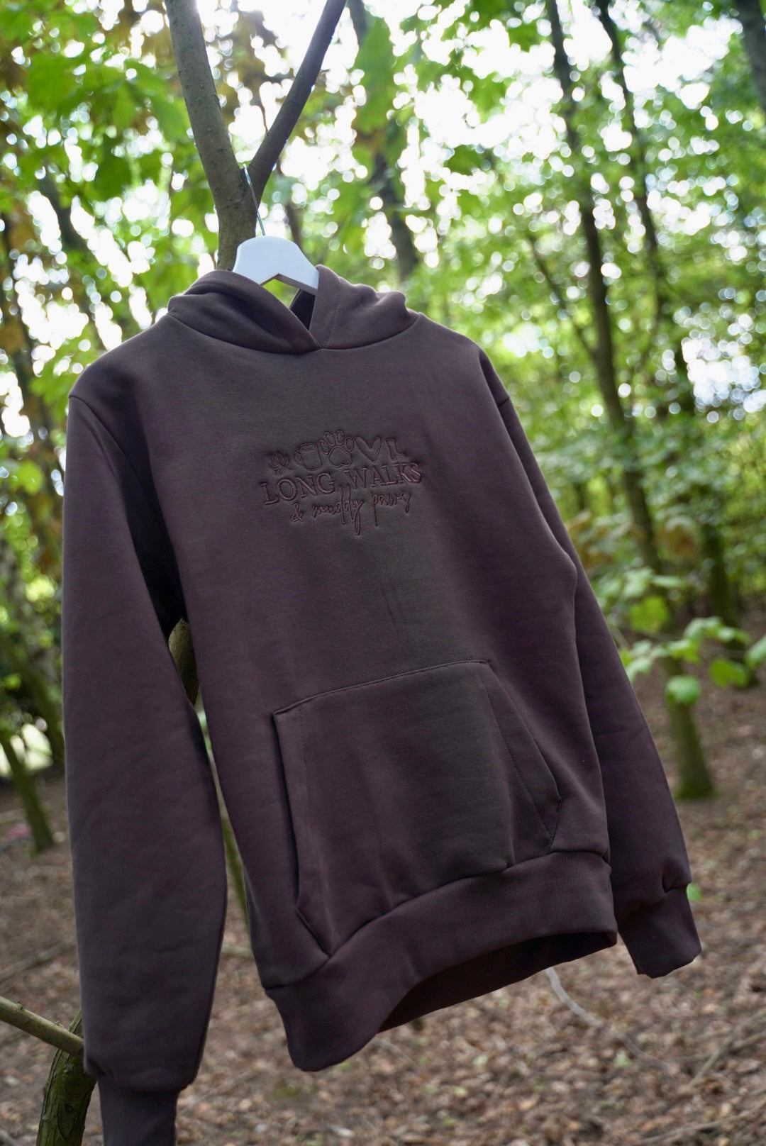 Embroidered Hoodie Chocolate Brown Long Walks & Muddy Paws