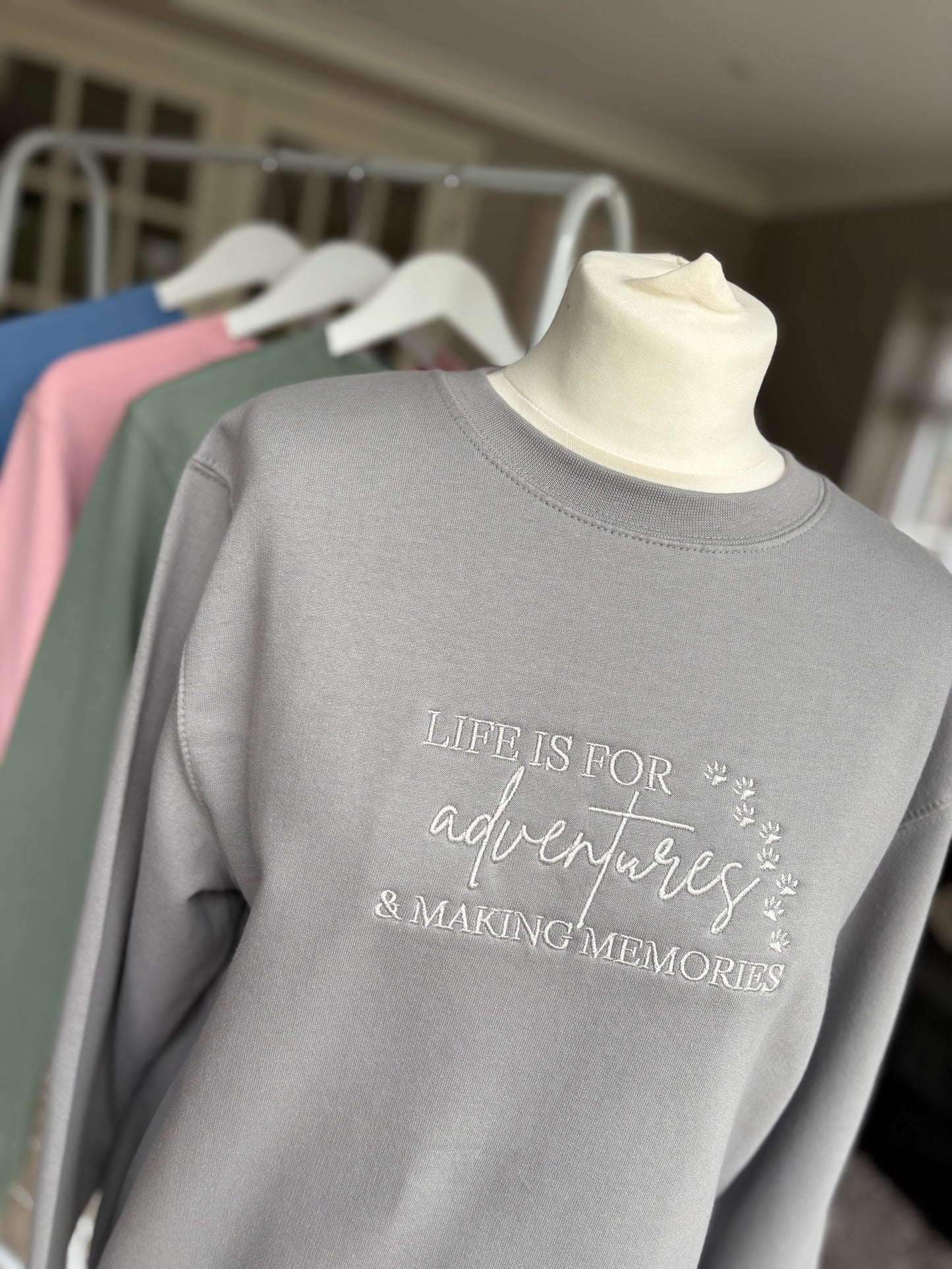Platinum Grey Life is for Adventures & Making Memories Embroidered Jumper