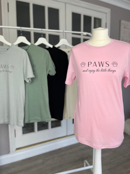 Pink T-Shirt Paws and Enjoy The Little Things