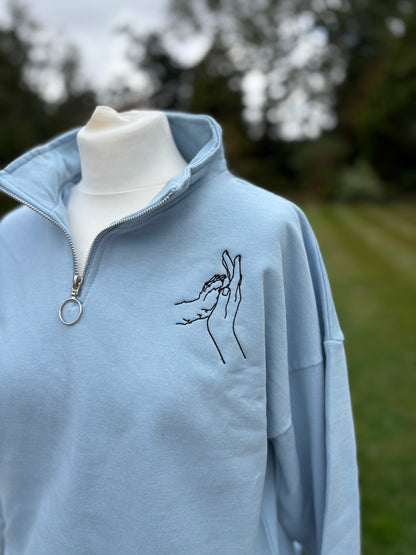 Sky Blue Cropped 1/4 Zip Embroidered Jumper