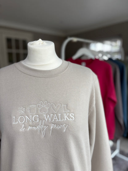 Natural Stone Long Walks & Muddy Paws Embroidered Jumper