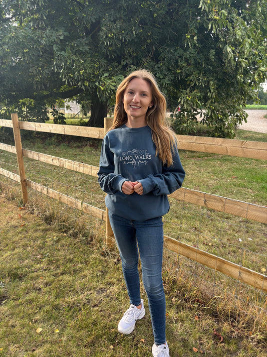 Airforce Blue Long Walks & Muddy Paws Embroidered Jumper