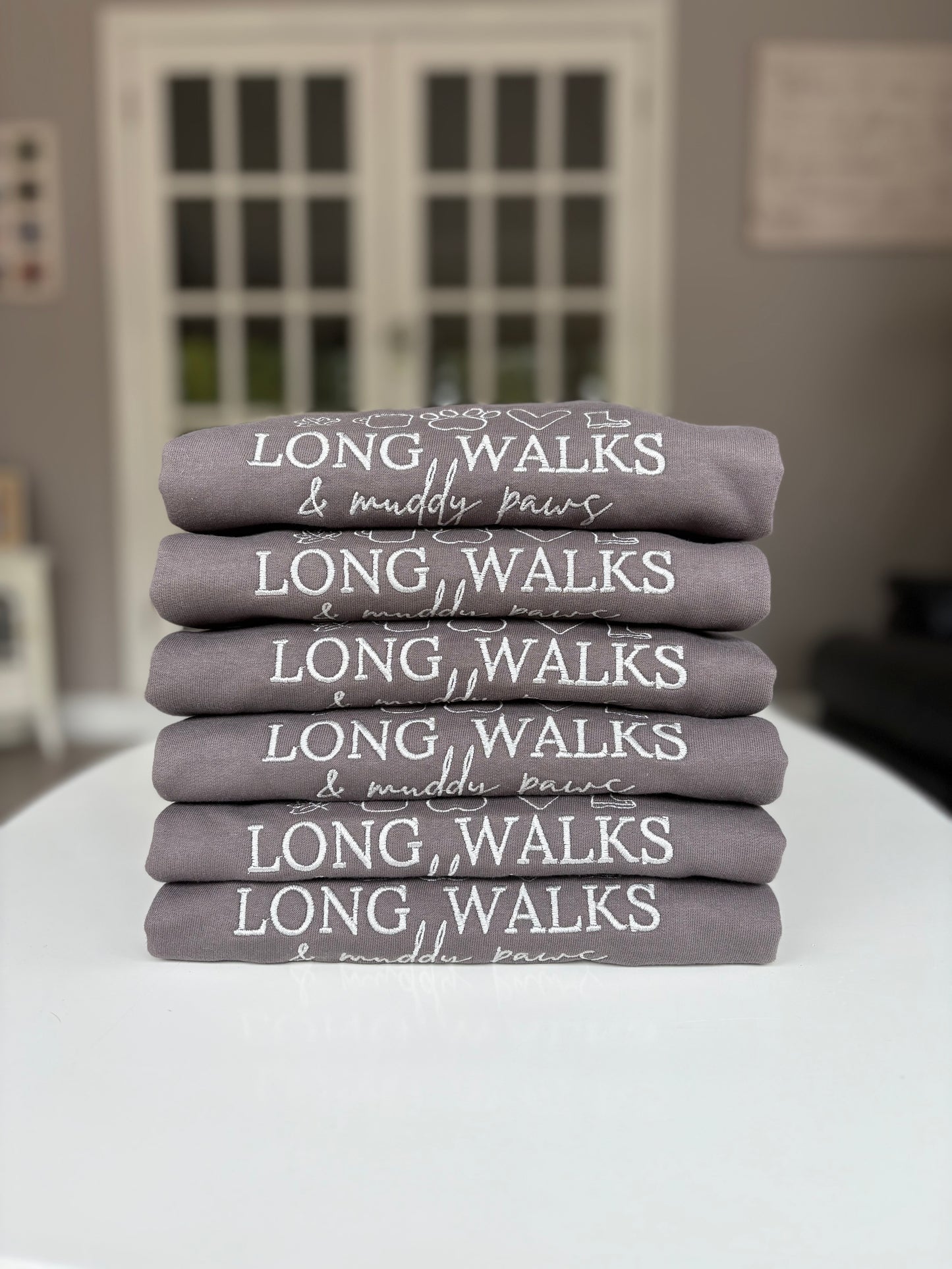 Steel Grey Long Walks & Muddy Paws Embroidered Jumper
