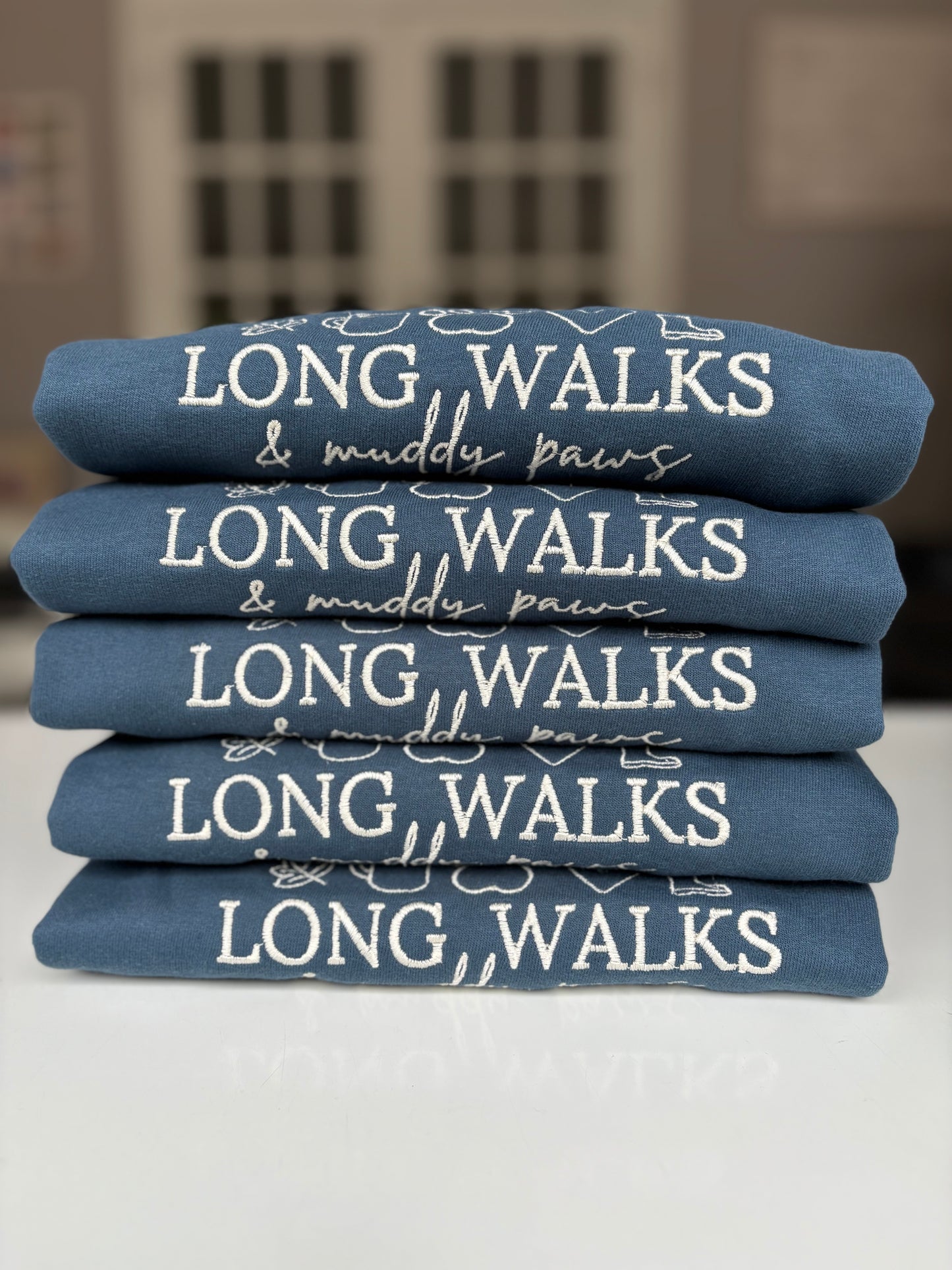 Airforce Blue Long Walks & Muddy Paws Embroidered Jumper