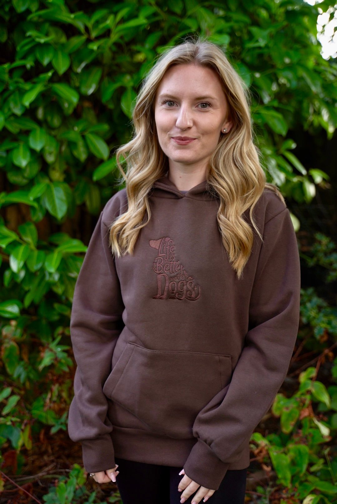 Embroidered Hoodie Chocolate Brown Life Is Better With Dogs