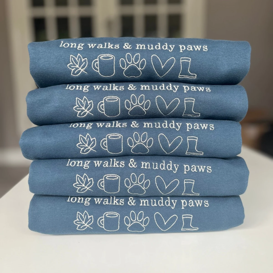 Airforce Blue Long Walks & Muddy Paws Embroidered Jumper