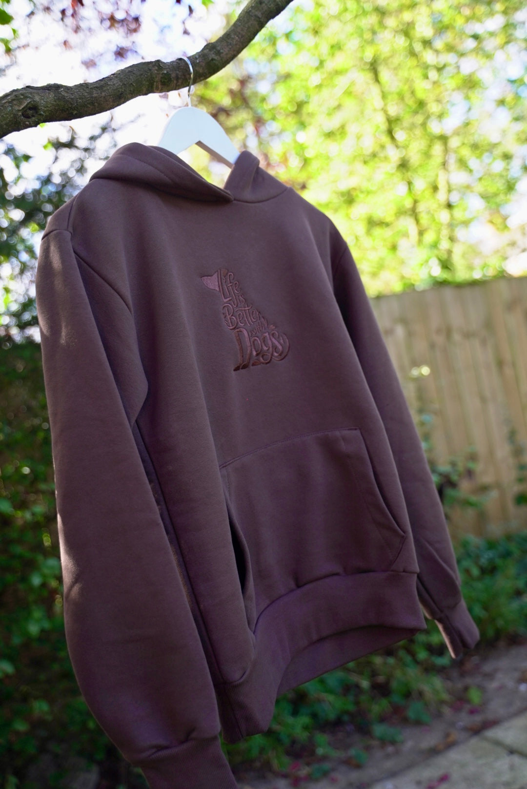 Embroidered Hoodie Chocolate Brown Life Is Better With Dogs