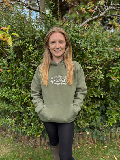 Hoodie Earthy Green Long Walks & Muddy Paws Embroidered
