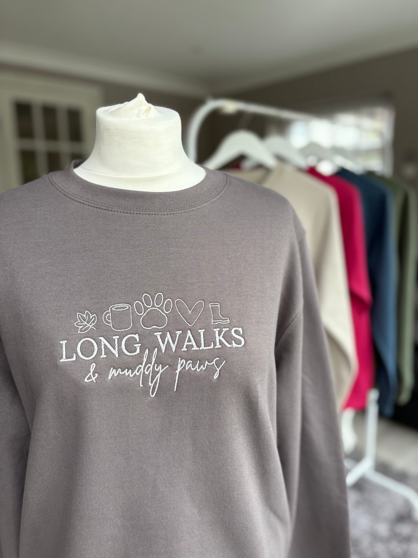 Steel Grey Long Walks & Muddy Paws Embroidered Jumper