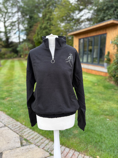 Black Cropped 1/4 Zip Embroidered Jumper