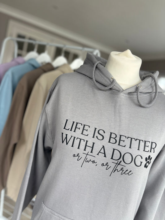 Moondust Grey Life is Better With A Dog Printed Hoodie