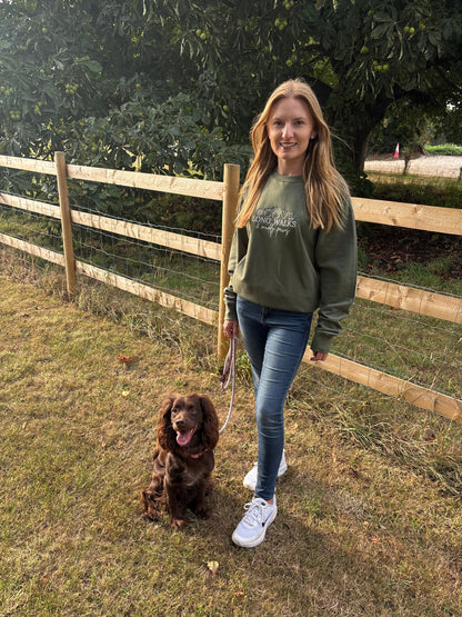 Earthy Green Long Walks & Muddy Paws Embroidered Jumper