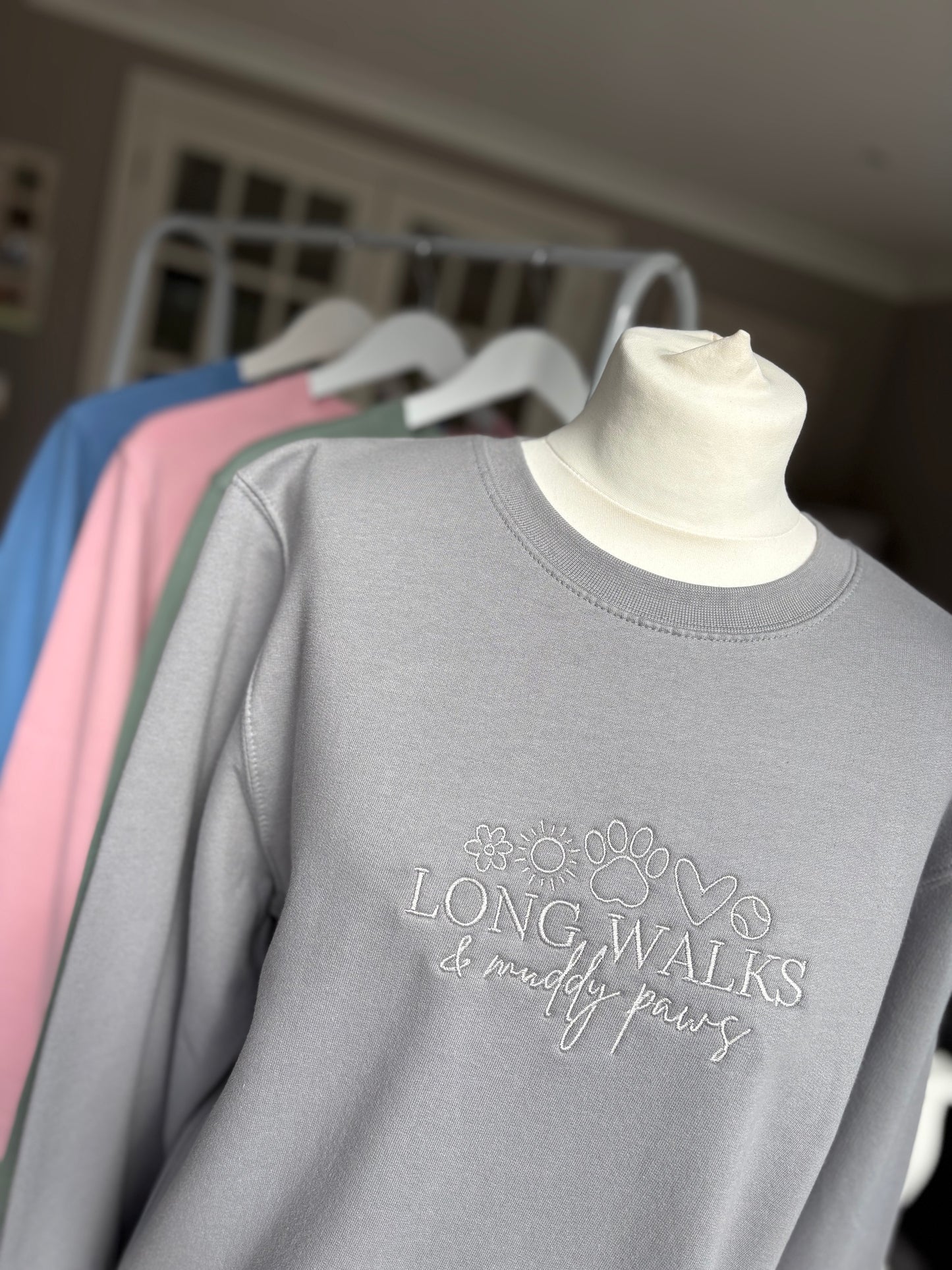 Platinum Grey Long Walks & Muddy Paws Embroidered Jumper