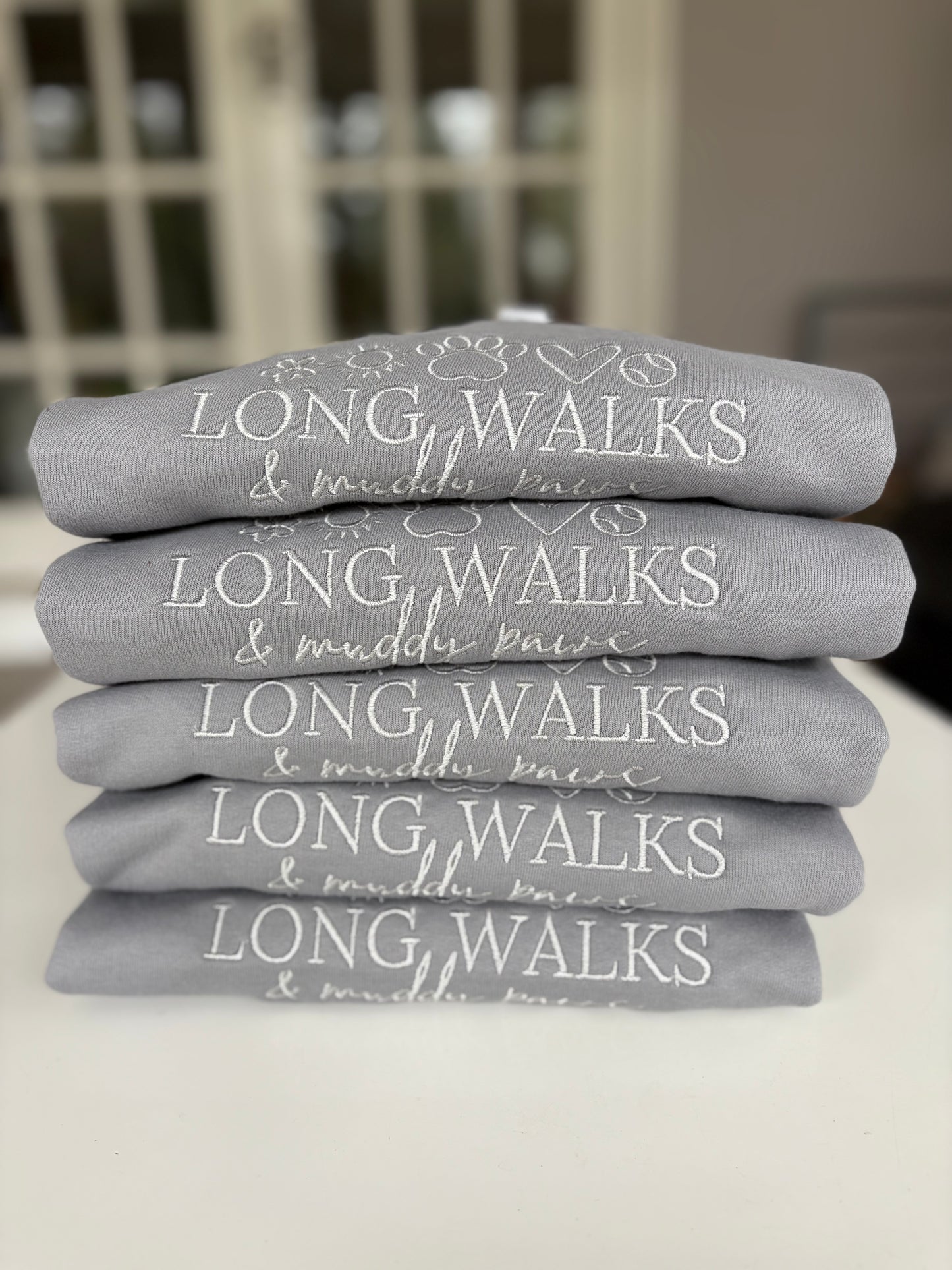 Platinum Grey Long Walks & Muddy Paws Embroidered Jumper