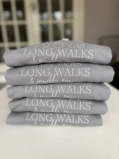 Platinum Grey Long Walks & Muddy Paws Embroidered Jumper
