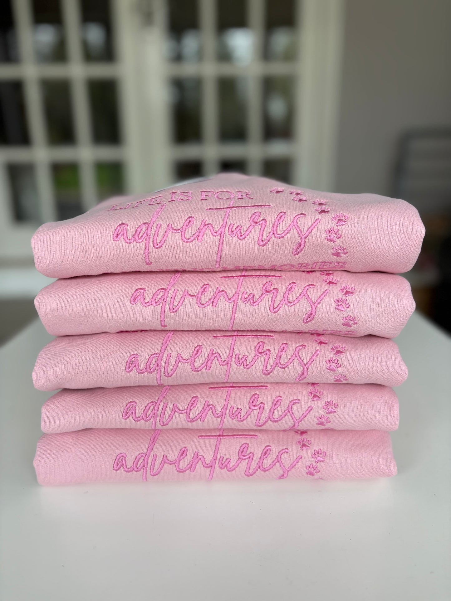Baby Pink Life is for Adventures & Making Memories Embroidered Jumper