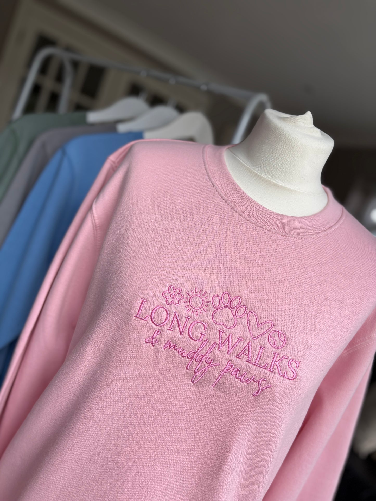 Baby Pink Long Walks & Muddy Paws Embroidered Jumper