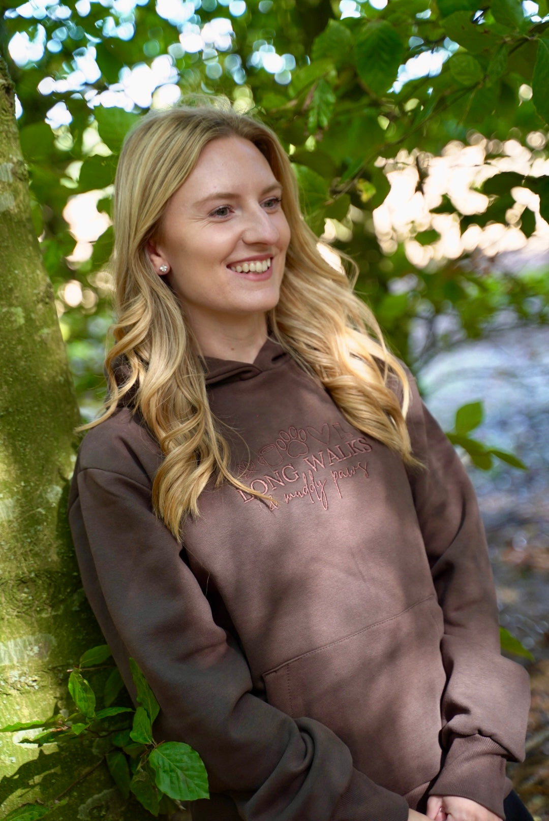 Embroidered Hoodie Chocolate Brown Long Walks & Muddy Paws