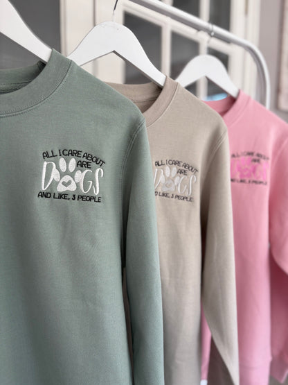 Dusty Green "All I Care About Are Dogs" Embroidered Jumper