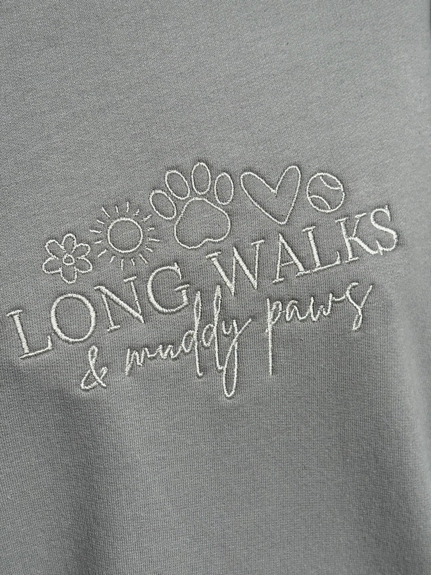 Platinum Grey Long Walks & Muddy Paws Embroidered Jumper